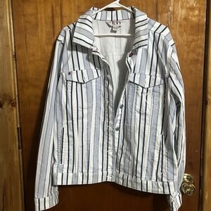 EV1 Womens XXL Jacket Love Denim Feel Stripe Blue White